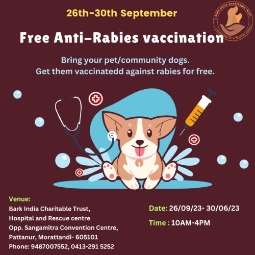 Free anti-rabies vaccination camp- Pondicherry Free Angti-Rabies Vaccination Camp, Pondicherry- Get your dogs/cats vaccinated